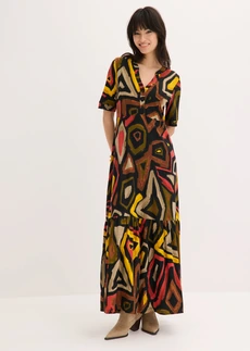 Robe longue en jersey viscose, Couleur: rouge carmin-noir imprimé