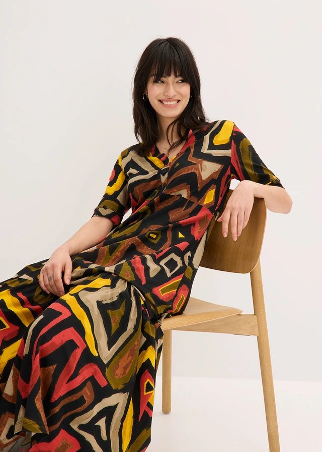 Robe longue en jersey viscose • rouge carmin/noir imprimé • product-page.page-title-suffix