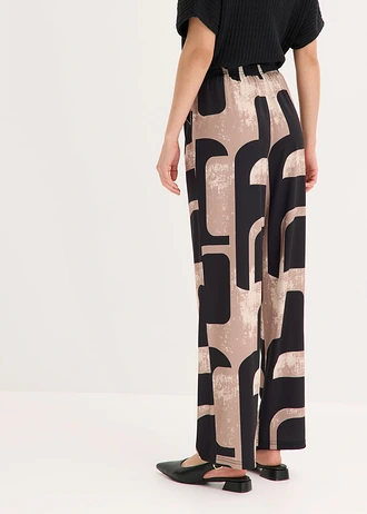 Džersejové nohavice • čierna/štrkovo béžová potlačená • obchod bonprix