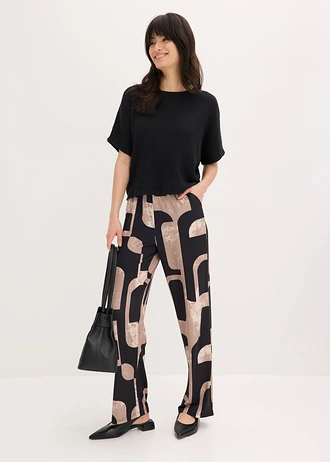 Džersejové nohavice • čierna/štrkovo béžová potlačená • obchod bonprix