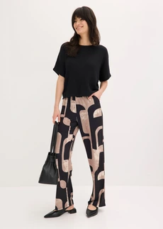 Jersey broek • zwart-kiezelgrijs met print • bonprix online shop