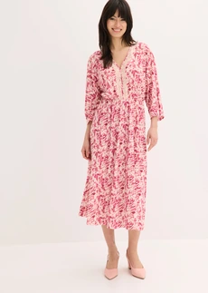 Jersey jurk met kant, Kleur: pink gedessineerd