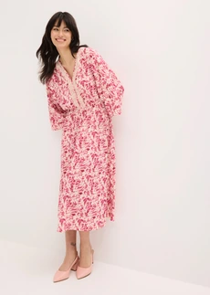 Robe en jersey avec dentelle, Couleur: rose vif imprimé