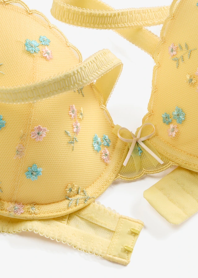 Sutien vătuit din broderie fină • galben deschis înflorat • magazin bonprix