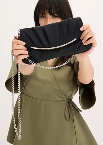 Clutch met stras, Kleur: zwart
