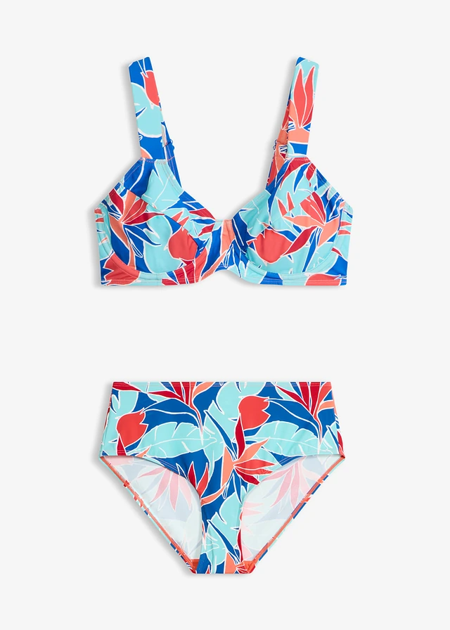 Minimizer bikini met brede bandjes (2-dlg. set), Kleur: blauw bloemenprint