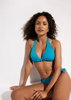 Biustonosz bikini z ramiączkami łączonymi na szyi • ciemny turkus • sklep bonprix