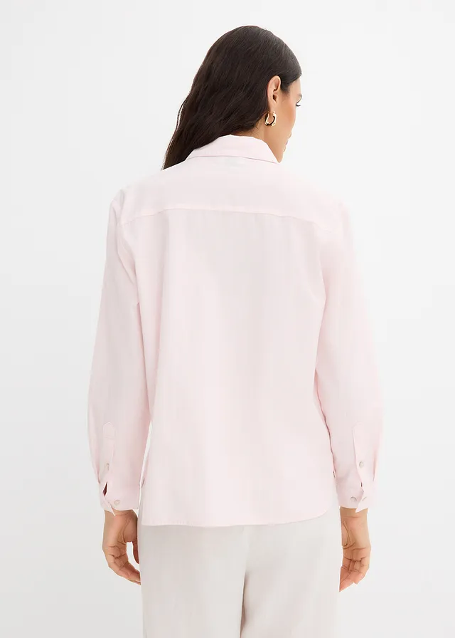Gestreepte overhemdblouse van puur biologisch katoen, Kleur: wit-lichtroze verticaal gestreept
