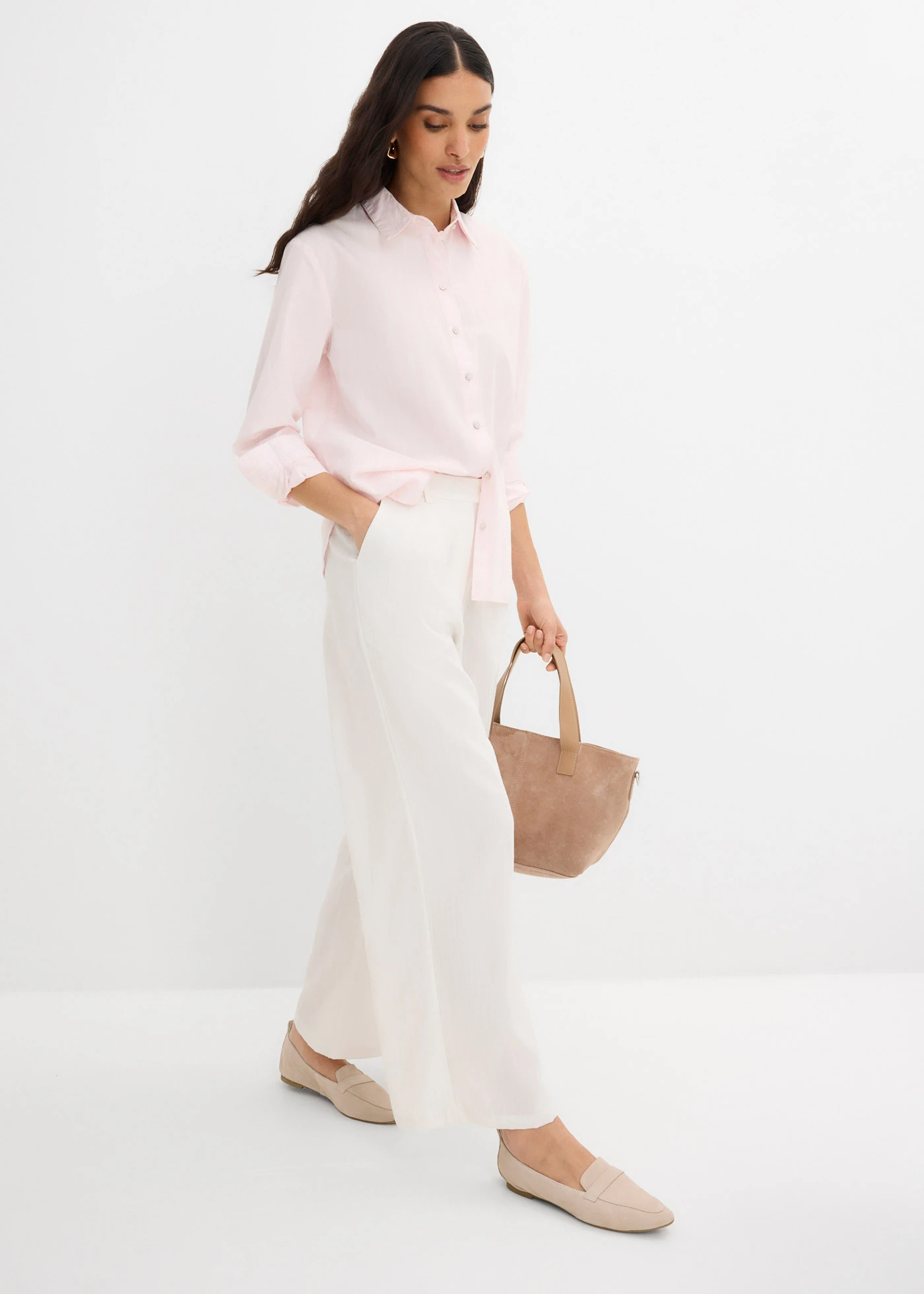 Gestreepte overhemdblouse van puur biologisch katoen • wit-lichtroze verticaal gestreept • bonprix online shop