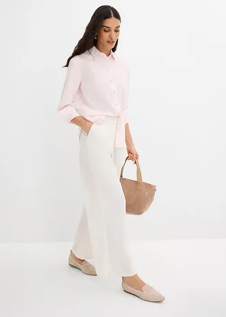 Pruhovaná košilová halenka z čisté organické bavlny, barva: bílo-světle růžová podélně pruhované