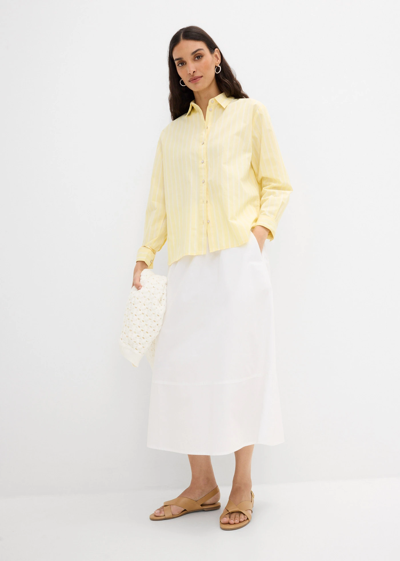 Gestreepte overhemdblouse van puur biologisch katoen • wit-lichtgeel verticaal gestreept • bonprix online shop