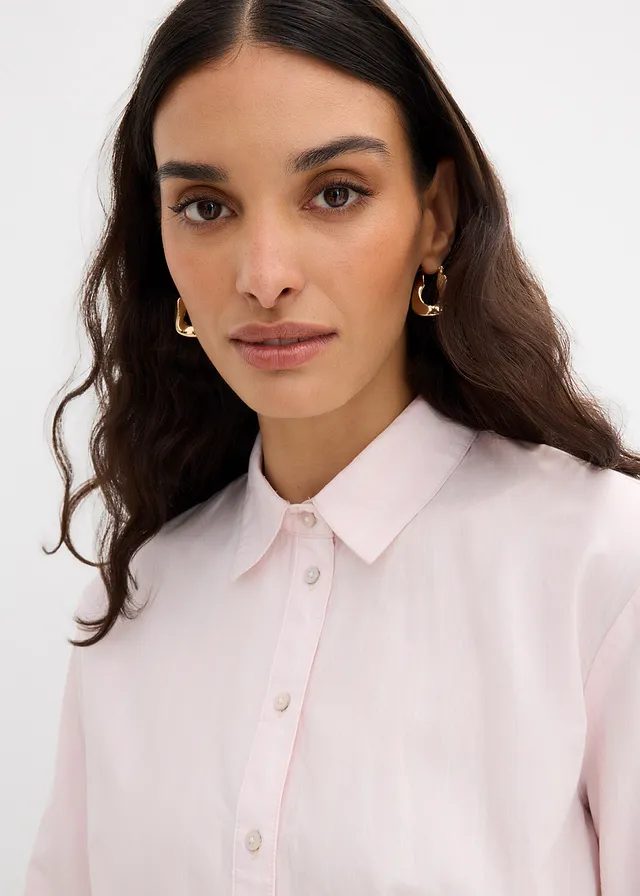 Gestreepte overhemdblouse van puur biologisch katoen • wit-lichtroze verticaal gestreept • product-page.page-title-suffix