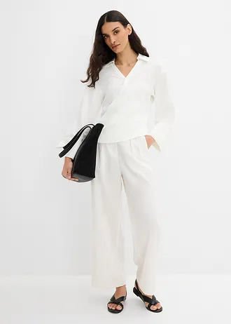 Asymmetrische blouse in een viscosemix, Kleur: wolwit