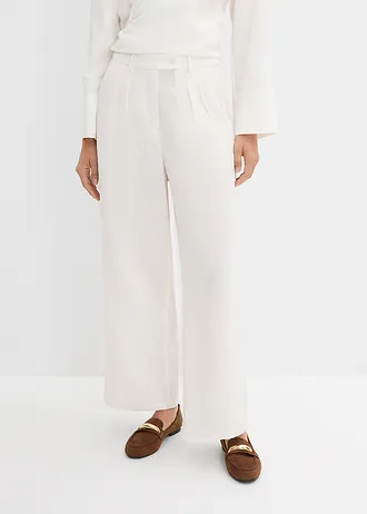 Broek met decoratieve knoop van een viscose-mix, Kleur: wolwit