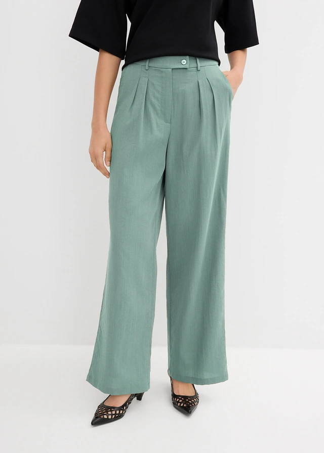 Broek met decoratieve knoop van een viscose-mix • zeegras • product-page.page-title-suffix