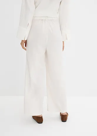 Pantaloni cu nasture decorativ, din material cu viscoză • ecru • magazin bonprix