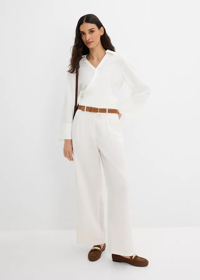 Broek met decoratieve knoop van een viscose-mix • wolwit • product-page.page-title-suffix