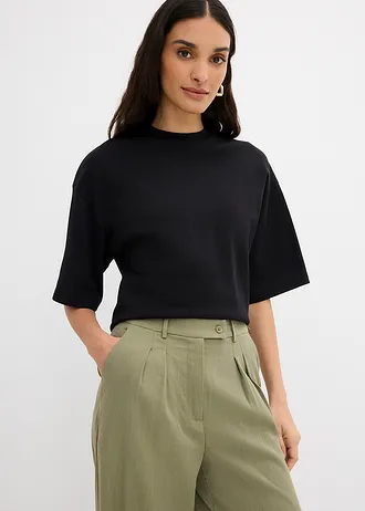 Nohavice s dekoratívnou gombičkou, z viskózového mixu • morská tráva • obchod bonprix