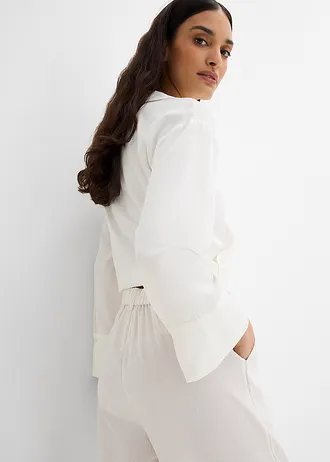 Pantaloni cu nasture decorativ, din material cu viscoză • ecru • magazin bonprix