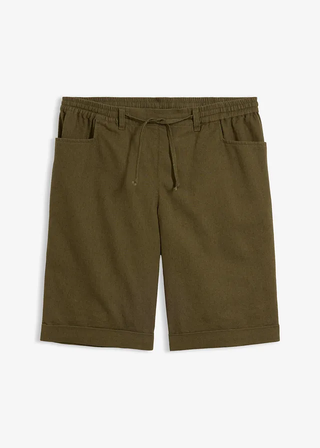 Bermuda en lin majoritaire, Couleur: olive foncé