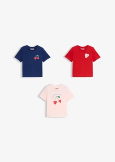 Lot de 3 T-shirts 100% coton, Couleur: rose clair + rouge lave + bleu marine imprimé