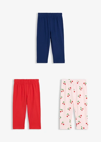 Legginsy rybaczki z elastycznej mieszanki bawełny (3 szt.) • czerwień lawy+głęboki niebieski morski+bladoróżowy • sklep bonprix