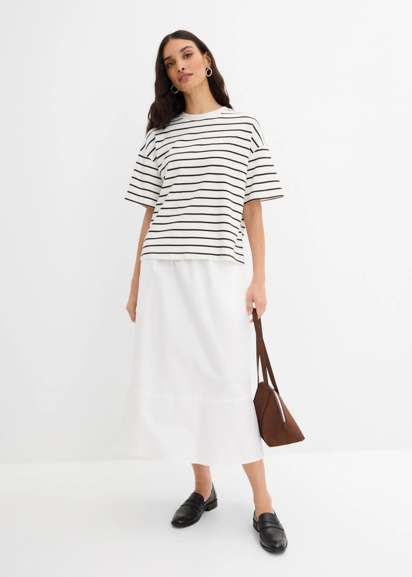 T-shirt rayé 100% coton • blanc nacré-noir rayé • Boutique bonprix