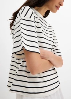 T-shirt met strepen van 100% biologisch katoen • parelwit-zwart horizontaal gestreept • bonprix online shop