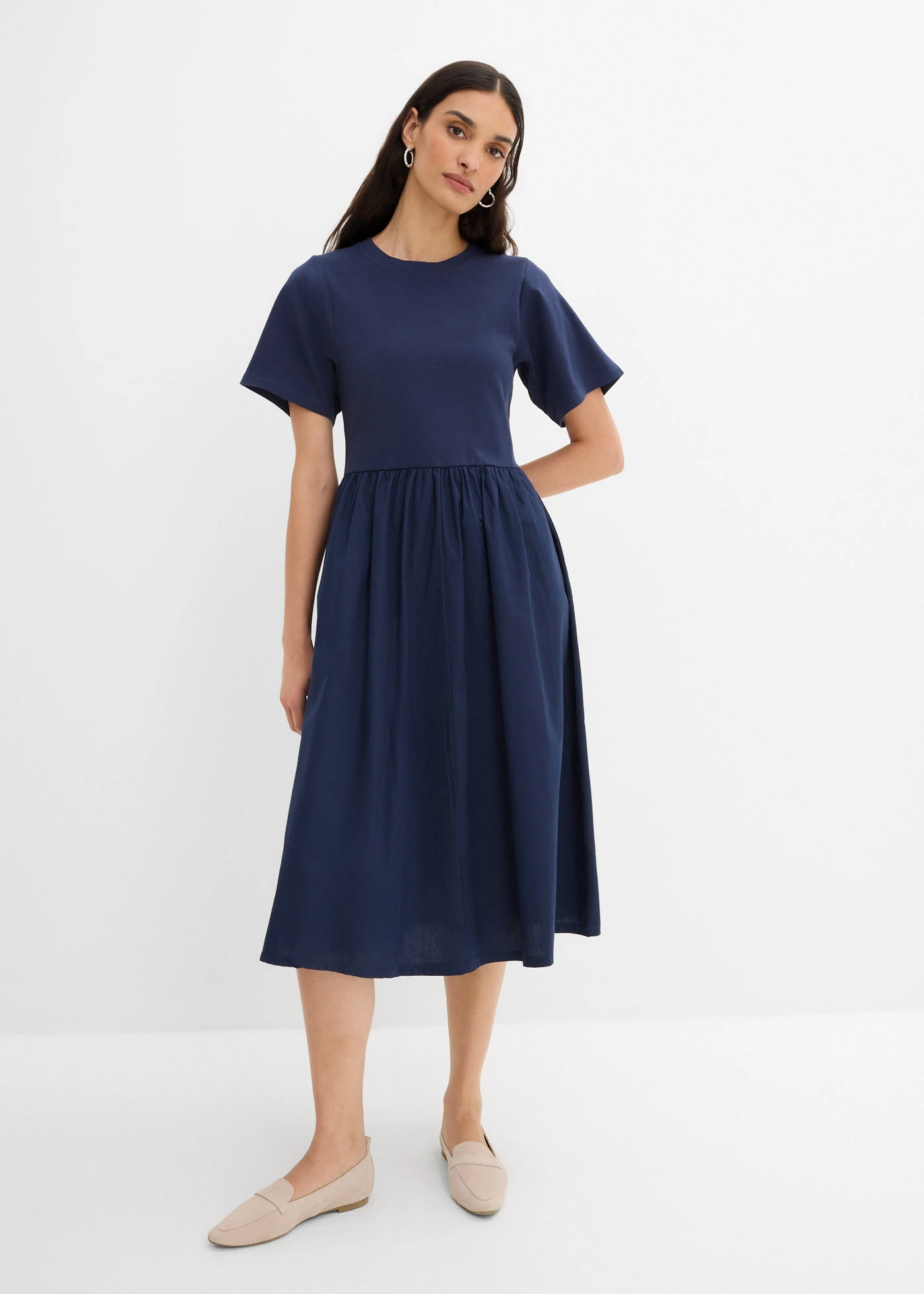 Midi-jurk van puur katoen • donkerblauw • bonprix online shop