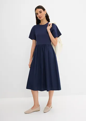 Midi jurk van puur katoen, Kleur: donkerblauw