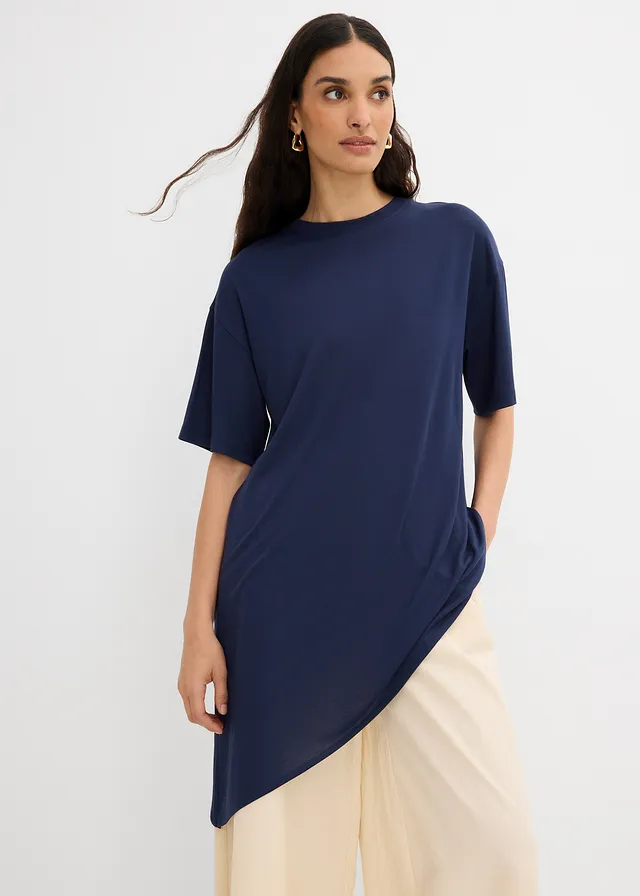 T-shirt doux en modal mélangé, Couleur: bleu foncé