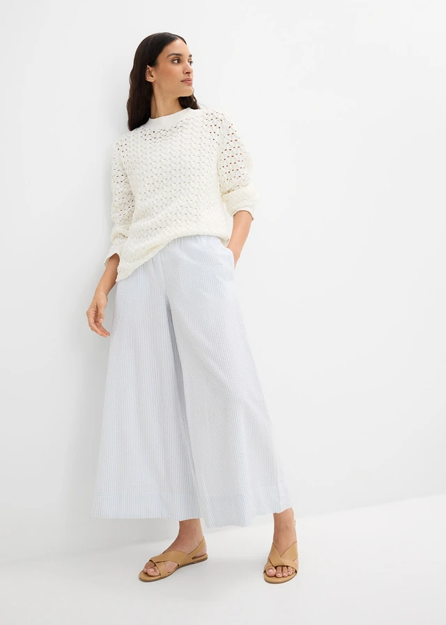Jupe-culotte en seersucker, Couleur: bleu poudré-blanc rayé