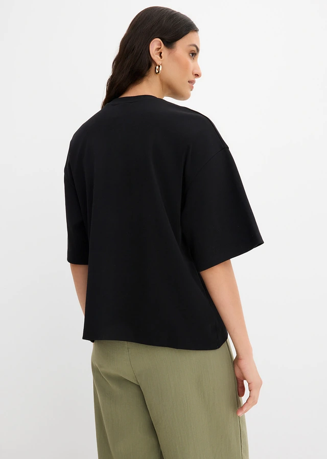 T-shirt oversize 100% coton à base asymétrique, Couleur: noir
