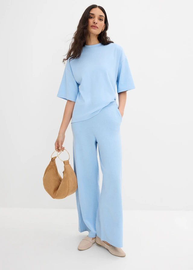T-shirt oversize 100% coton à base asymétrique, Couleur: bleu clair