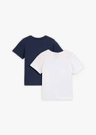 Lot de 2 T-shirts 100% coton • bleu foncé / blanc • Boutique bonprix