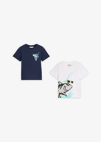 Kinderen T-shirt (set van 2) van biologisch katoen • donkerblauw+wit • bonprix online shop