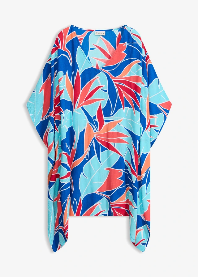 Tunique de plage en viscose fluide, Couleur: bleu floral