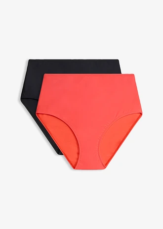 High waist bikinibroekje (set van 2), Kleur: kreeftrood+zwart