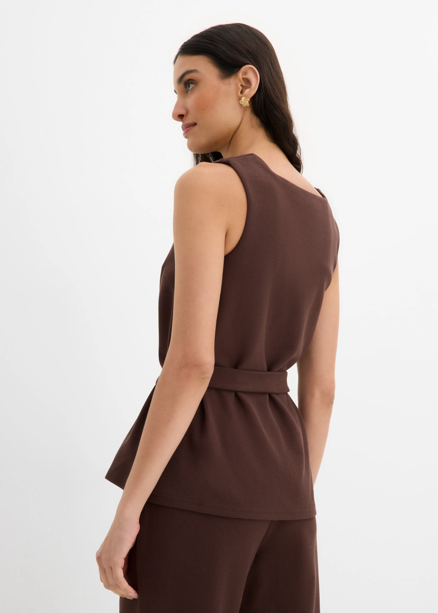 Top din material piqué cu cordon • maro închis • magazin bonprix