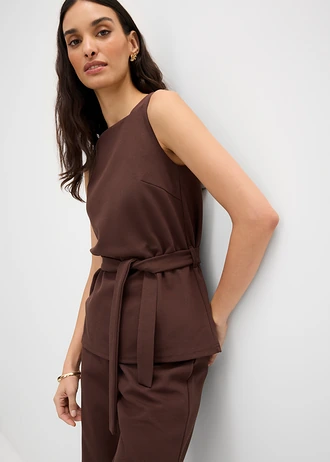 Top din material piqué cu cordon • maro închis • magazin bonprix