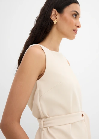 Top en piqué avec ceinture à nouer • beige galet • Boutique bonprix