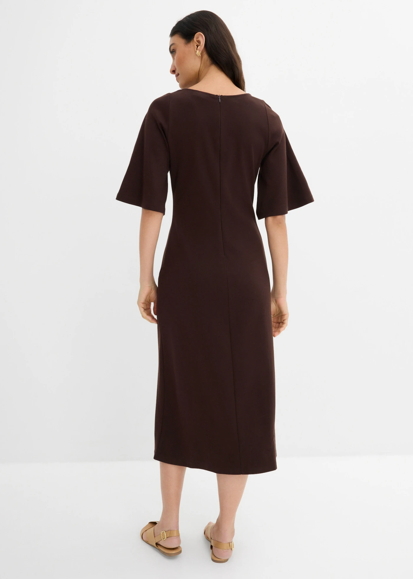 Jersey jurk met split van puur biologisch katoen • donkerbruin • bonprix online shop