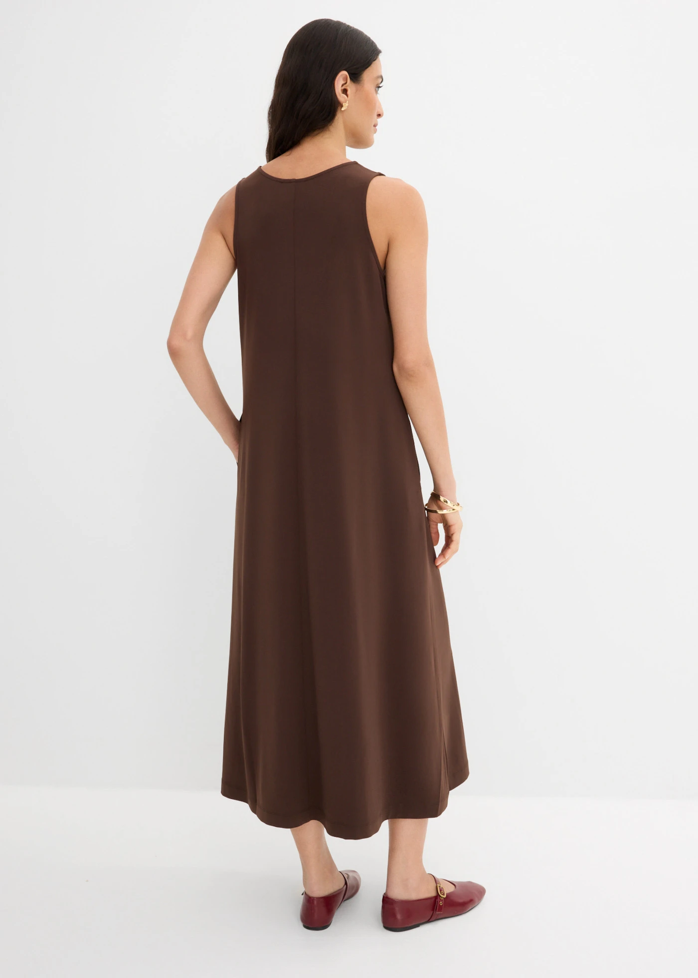 Midi jurk in A-lijn • donkerbruin • bonprix online shop