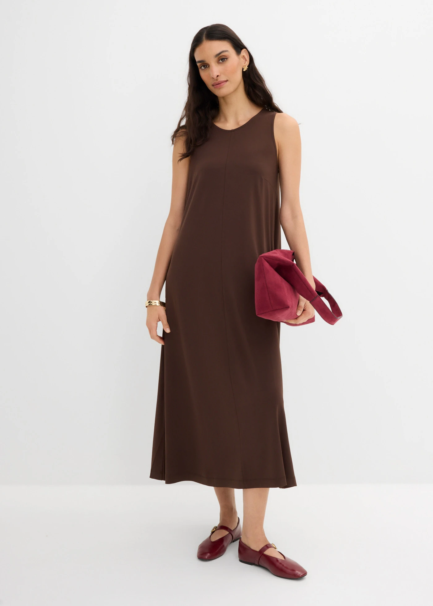 Midi jurk in A-lijn • donkerbruin • bonprix online shop
