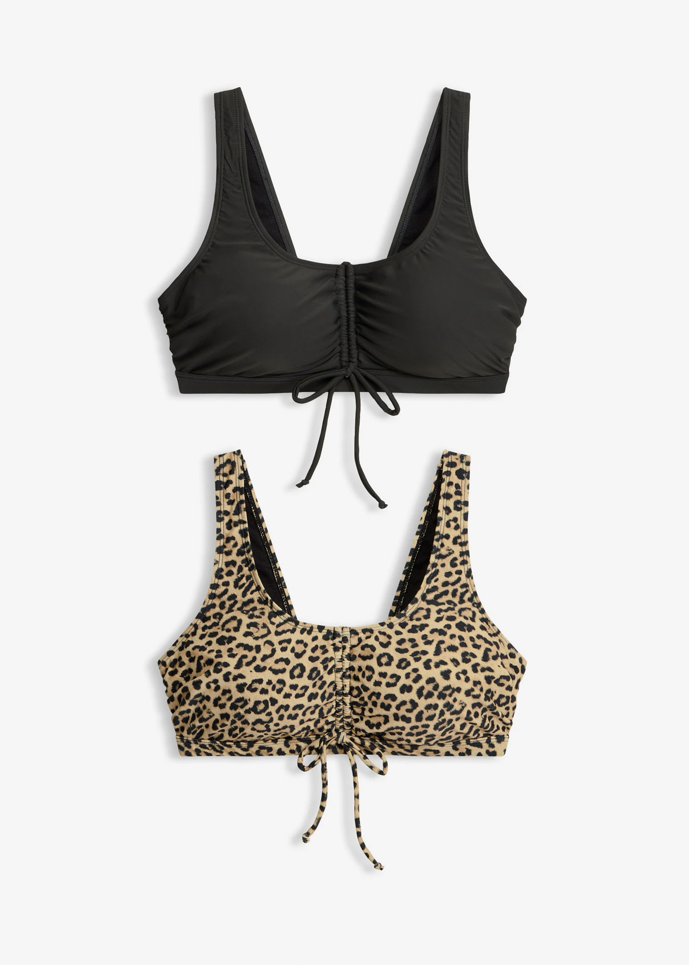 Bikinový top s vázačkami (2 ks v balení) • antracitovo-béžová s leopardím potiskem • bonprix obchod