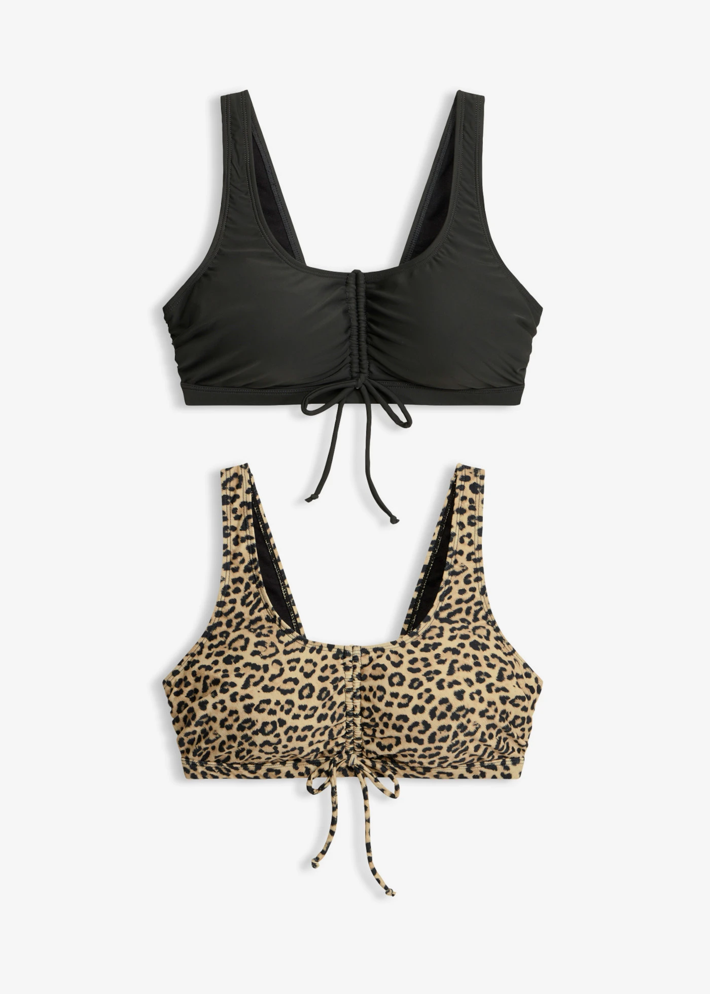 Bikinový top so šnúrkami na zaviazanie (2 ks v balení) • antracitová-béžová leopard potlačená • obchod bonprix