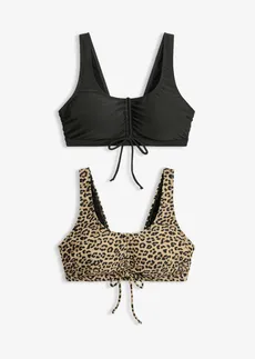 Biustonosz bikini bustier z troczkami (2 szt.), kolor: antracytowy+beżowy w panterkę