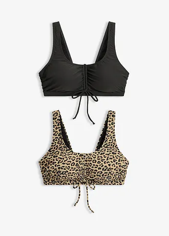 Bikinový top s vázačkami (2 ks v balení) • antracitovo-béžová s leopardím potiskem • bonprix obchod