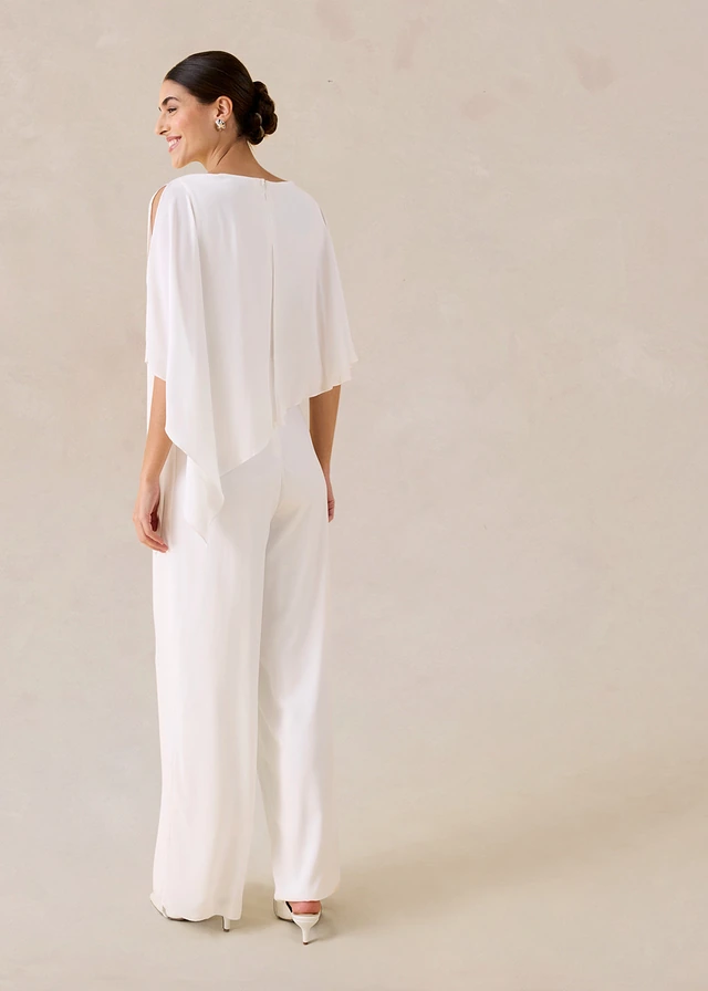 Jumpsuit van fijn chiffon, Kleur: wolwit