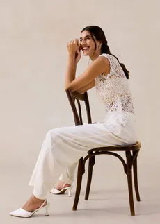 Top en dentelle blanc + champagne